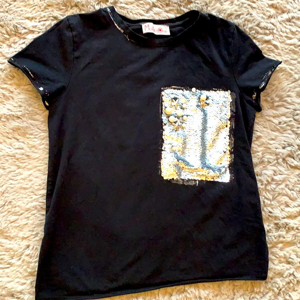 MAILLE LOVE SILVER SEQUEN POCKET T-SHIRT TOP